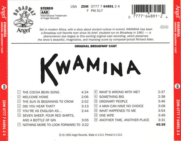 Sally Ann Howes, Terry Carter (2), Brock Peters : Kwamina (Original Broadway Cast) (CD, Album, RE)