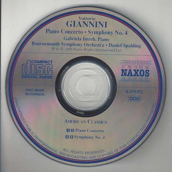 Vittorio Giannini — Gabriela Imreh ┃ Bournemouth Symphony Orchestra • Daniel Spalding : Piano Concerto • Symphony No. 4 (CD)