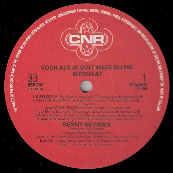 Benny Neyman : Voor Als Je Ooit Weer Bij Me Weggaat (LP, Album)
