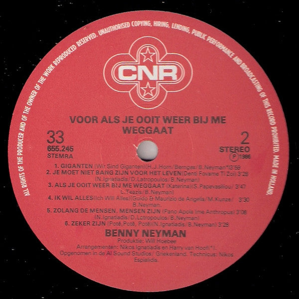 Benny Neyman : Voor Als Je Ooit Weer Bij Me Weggaat (LP, Album)
