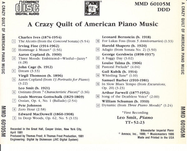 Leo Smit : A Crazy Quilt Of American Piano Music (CD, Album)