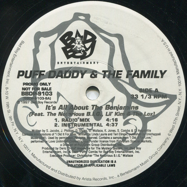 Puff Daddy & The Family : It's All About The Benjamins (12", Promo)