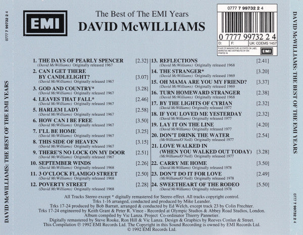 David McWilliams : The Best Of The EMI Years (The Days Of Pearly Spencer) (CD, Comp, RM)