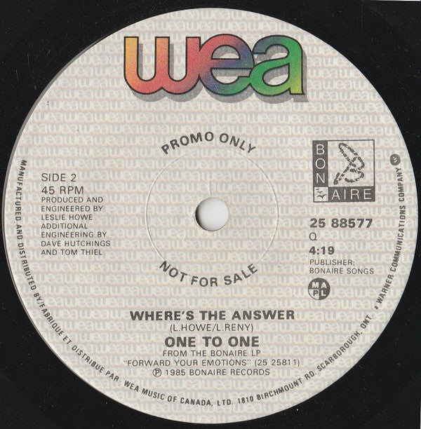 One To One : There Was A Time (7", Promo)