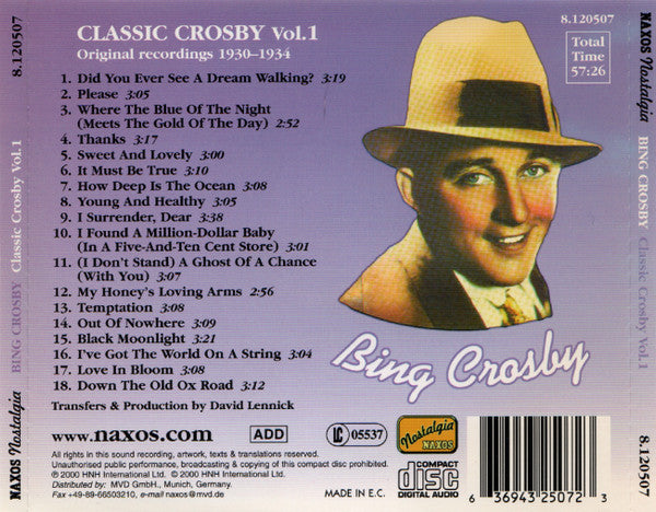 Bing Crosby : Classic Crosby Vol. 1 (CD, Comp)