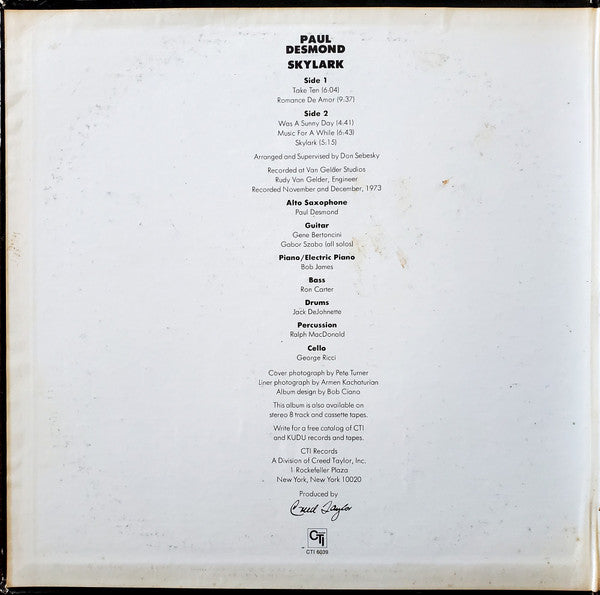 Paul Desmond Featuring Gabor Szabo : Skylark (LP, Album, Gat)