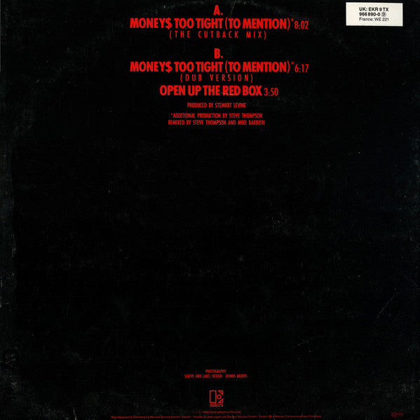 Simply Red : Money's Too Tight (To Mention) (The Cutback Mix) (12", Maxi)
