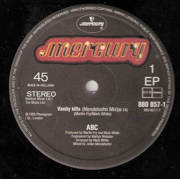 ABC : Vanity Kills (The Mendelsohn Mix) (12", EP)