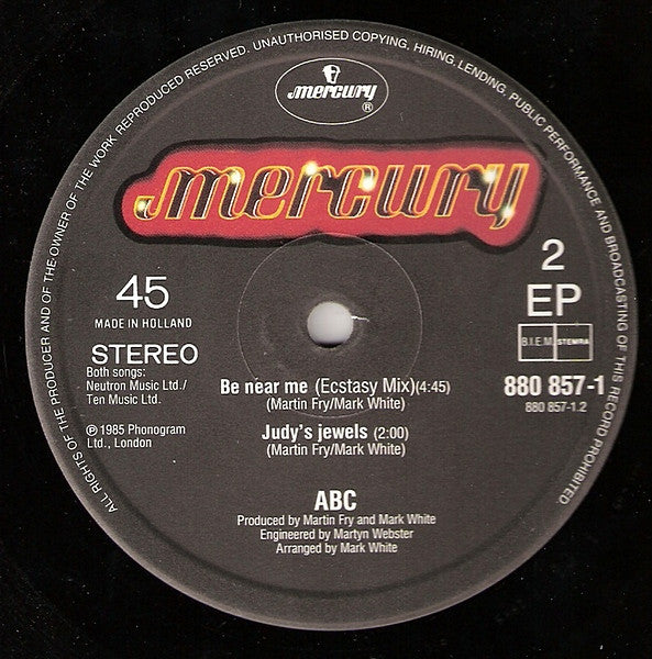 ABC : Vanity Kills (The Mendelsohn Mix) (12", EP)