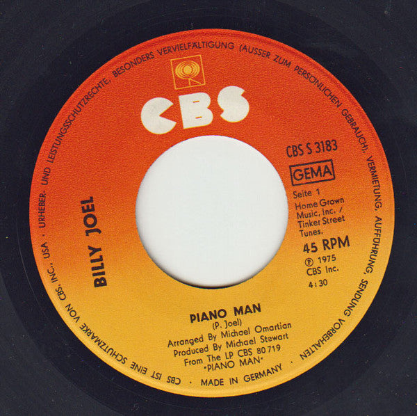 Billy Joel : Piano Man / You're My Home (7", Single)