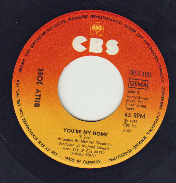 Billy Joel : Piano Man / You're My Home (7", Single)
