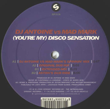 DJ Antoine Vs. Mad Mark : (You're My) Disco Sensation (12")