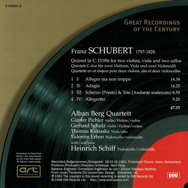Franz Schubert – Alban Berg Quartett, Heinrich Schiff : String Quintet, D.956 (CD, Album, RE, RM, RP, TAK)