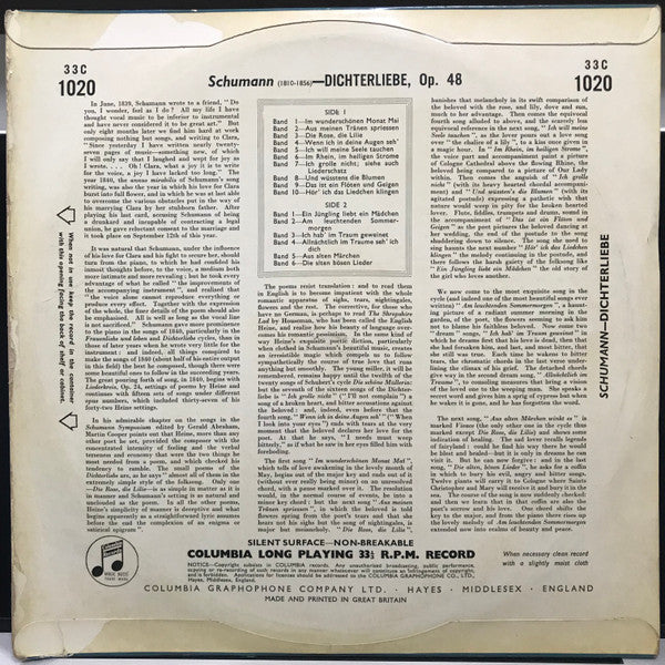Lotte Lehmann, Bruno Walter, Robert Schumann : Dichterliebe, Op. 48 (10", Mono)
