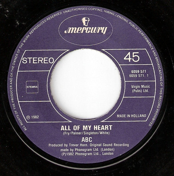 ABC : All Of My Heart / Overture (From The Lexicon Of Love) (7", Single)