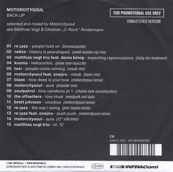 Motorcitysoul : Back Up (CDr, Comp, Mixed, Promo, Unm)