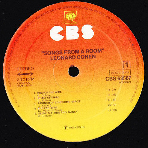 Leonard Cohen : Songs From A Room (LP, Album, RE, 54 )