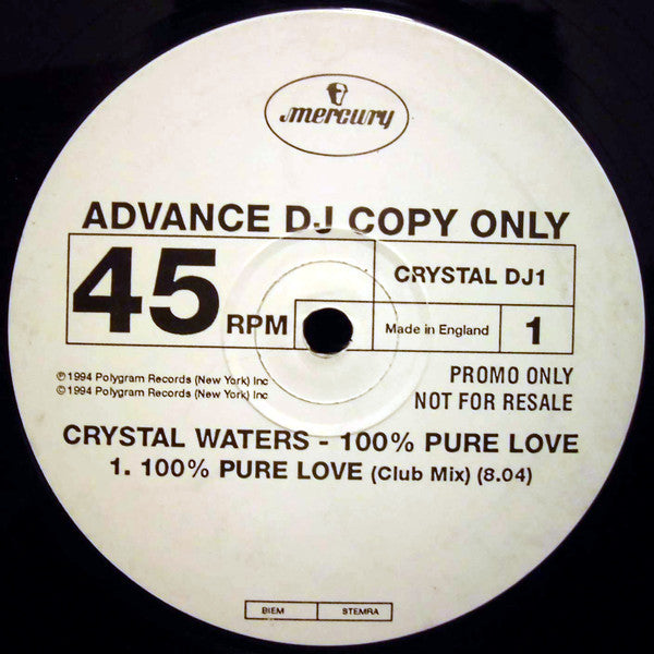 Crystal Waters : 100% Pure Love (12", Promo)