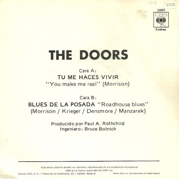 The Doors : Tu Me Haces Vivir / El Blues De La Posada (7", Single, RE)