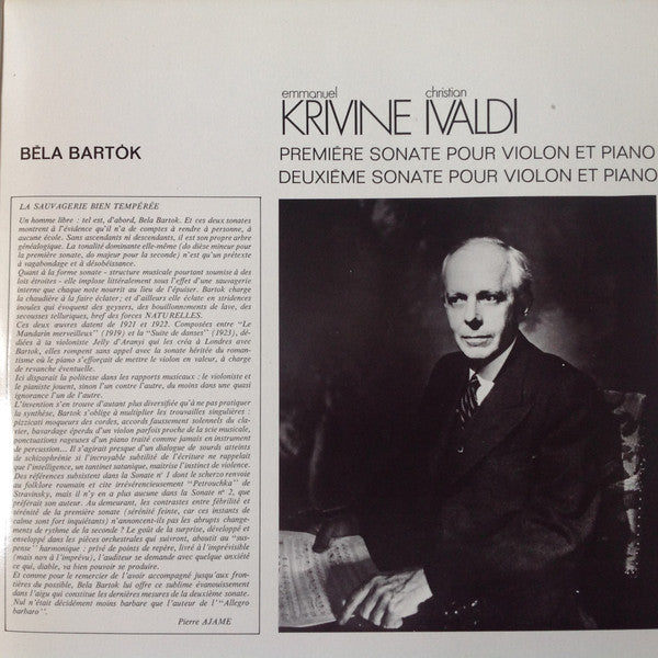 Béla Bartók - Emmanuel Krivine, Christian Ivaldi : Première Sonate Pour Violon Et Piano - Deuxième Sonate Pour Violon Et Piano (LP)