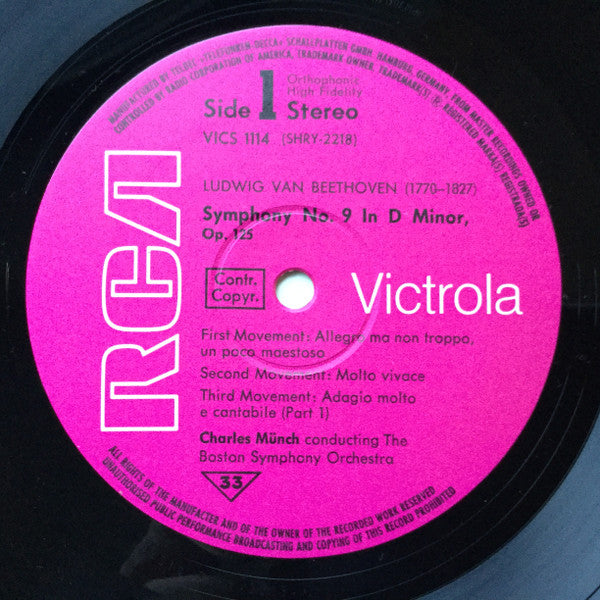 Ludwig Van Beethoven, Leontyne Price, Maureen Forrester, David Poleri, Giorgio Tozzi, Boston Symphony Orchestra, Charles Munch : Symphonie Nr. IX (LP, Pin)