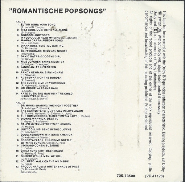 Various : Romantische Popsongs (Cass, Comp)