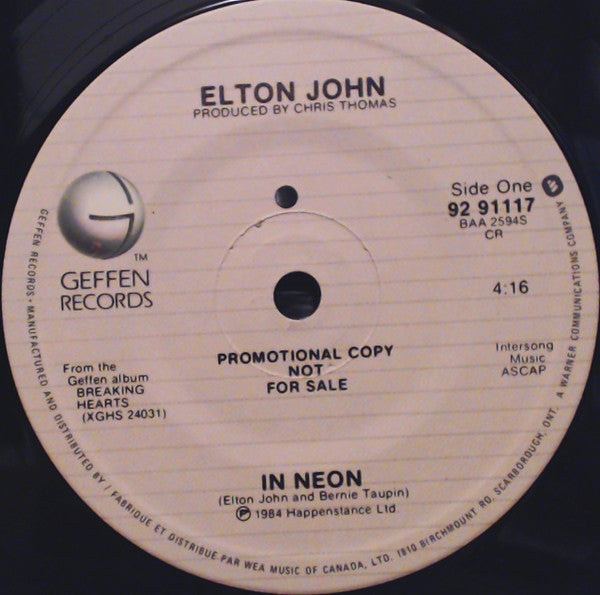 Elton John : In Neon (7", Single, Promo)