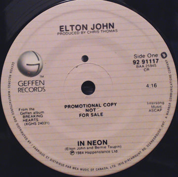 Elton John : In Neon (7", Single, Promo)