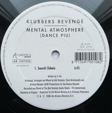 Klubbers Revenge : Mental Atmosphere (Dance Piu) (12")