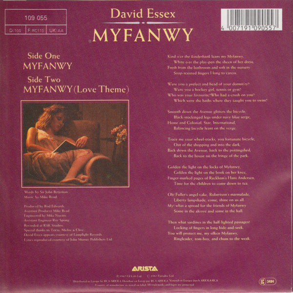 David Essex : Myfanwy (7", Single)