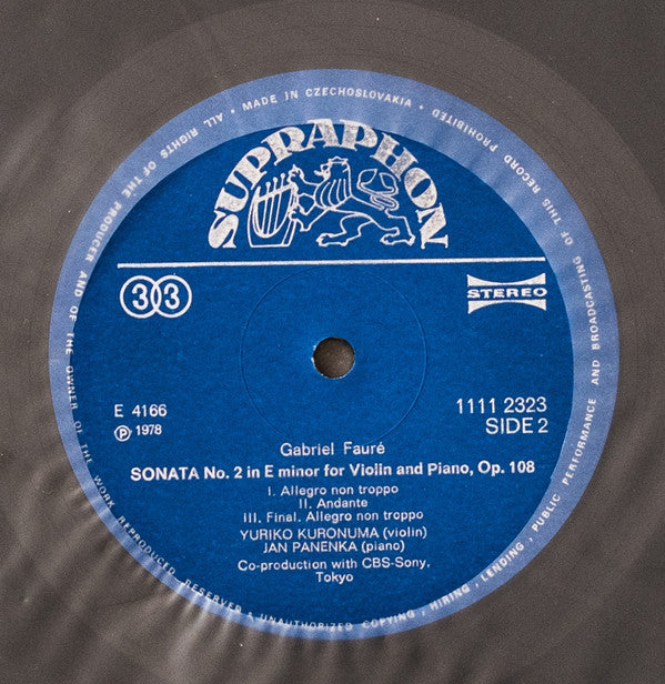 Gabriel Fauré – Yuriko Kuronuma & Jan Panenka : Sonatas For Violin & Piano (LP, RP)