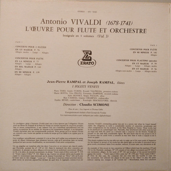 Antonio Vivaldi - Jean-Pierre Rampal & I Solisti Veneti : L'Œuvre Pour Flûte Et Orchestre (Integrale En Trois Volumes) - Vol.3 (LP, RE, Gat)