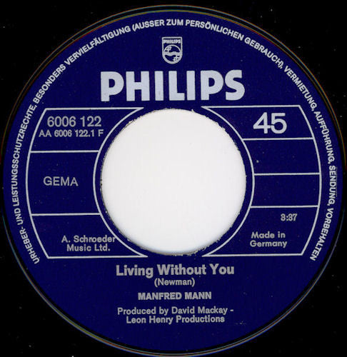 Manfred Mann* : Living Without You / Tribute (7", Single)