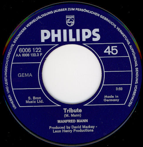 Manfred Mann* : Living Without You / Tribute (7", Single)