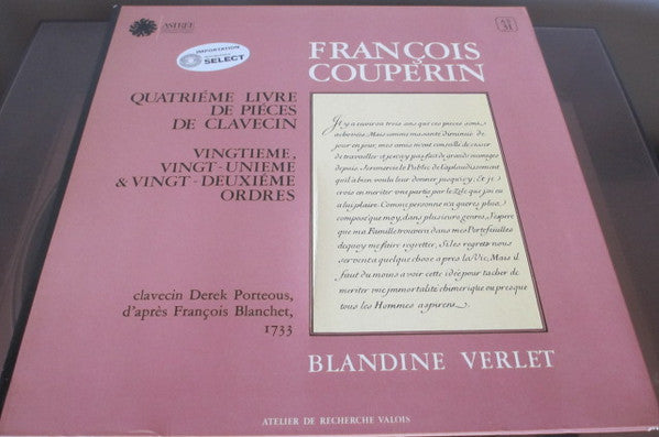 François Couperin - Blandine Verlet : Quatrième Livre De Piéces De Clavecin : Vingtième, Vingt-Unième & Vingt-Deuxième Ordres (LP, Album, Gat)