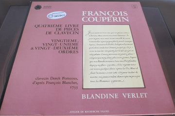 François Couperin - Blandine Verlet : Quatrième Livre De Piéces De Clavecin : Vingtième, Vingt-Unième & Vingt-Deuxième Ordres (LP, Album, Gat)