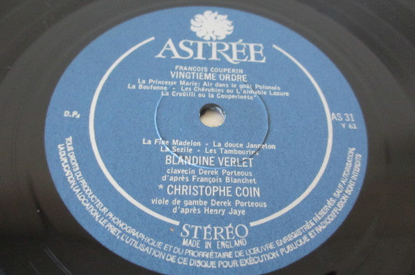 François Couperin - Blandine Verlet : Quatrième Livre De Piéces De Clavecin : Vingtième, Vingt-Unième & Vingt-Deuxième Ordres (LP, Album, Gat)