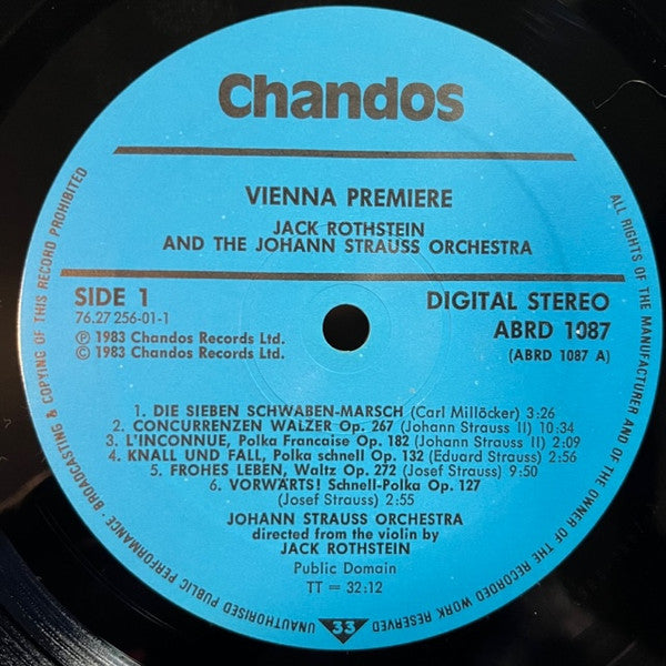 The Johann Strauss Orchestra, Jack Rothstein, Marilyn Hill Smith : Vienna Premiere - First Ever Recording Of Works By The Strauss Family And Carl Millocker (LP)