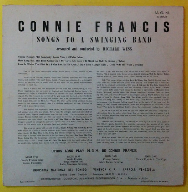 Connie Francis : Songs To A Swinging Band (LP, Album, Mono, RE)