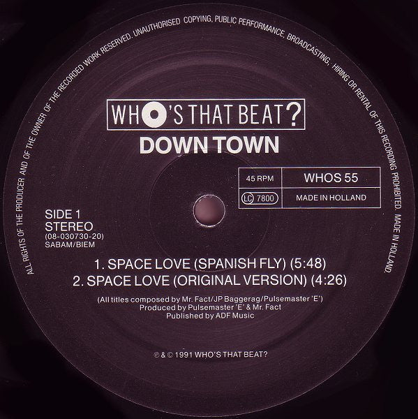 Down Town : Space Love (12")