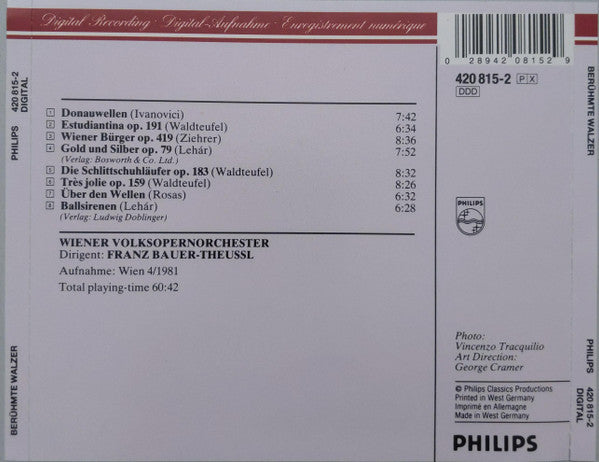 Wiener Volksopernorchester, Franz Bauer-Theussl : Berühmte Walzer (CD, Album)