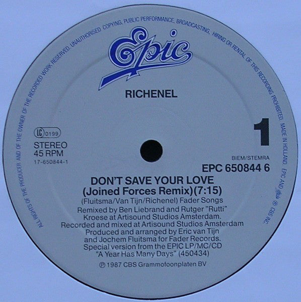 Richenel : Don't Save Your Love (Joined Forces Remix) (12", Maxi)
