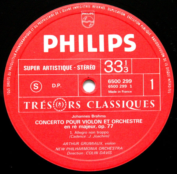 Johannes Brahms - Arthur Grumiaux, New Philharmonia Orchestra, Sir Colin Davis : Concerto Pour Violon, Op. 77 (LP, Gat)