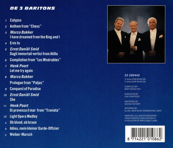 3 Baritons : De 3 Baritons (Ernst Daniel Smit - Henk Poort - Marco Bakker) (CD, Album)