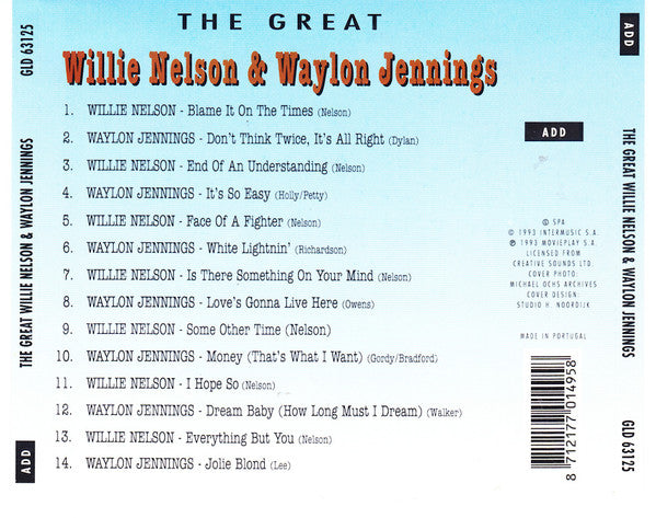 Willie Nelson & Waylon Jennings : The Great Willie Nelson & Waylon Jennings (CD, Comp)