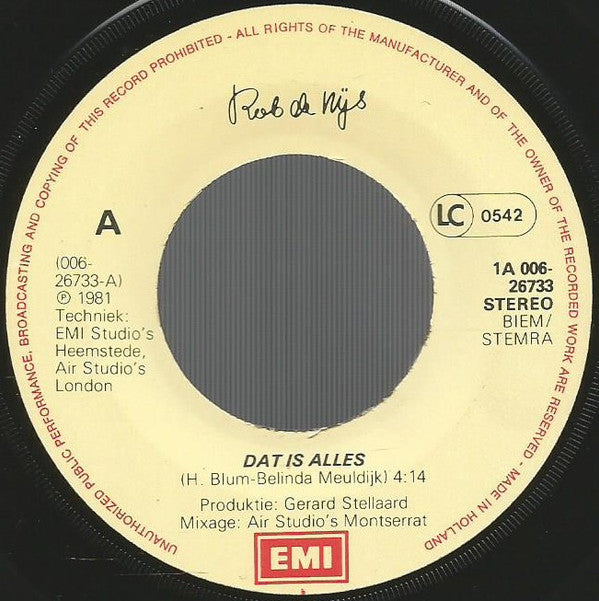 Rob de Nijs : Dat Is Alles (7", Single)