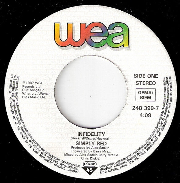 Simply Red : Infidelity (7", Single)