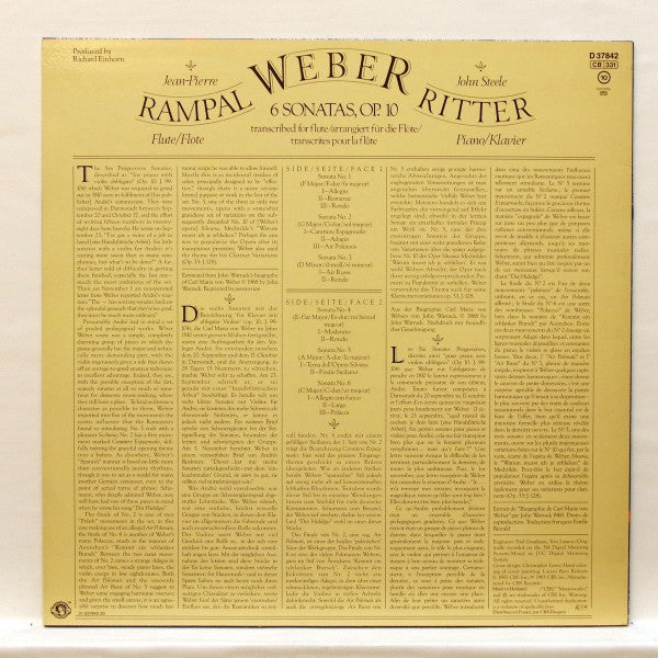 Carl Maria von Weber - Jean-Pierre Rampal, John Steele Ritter : Flute Sonatas (LP, Album)