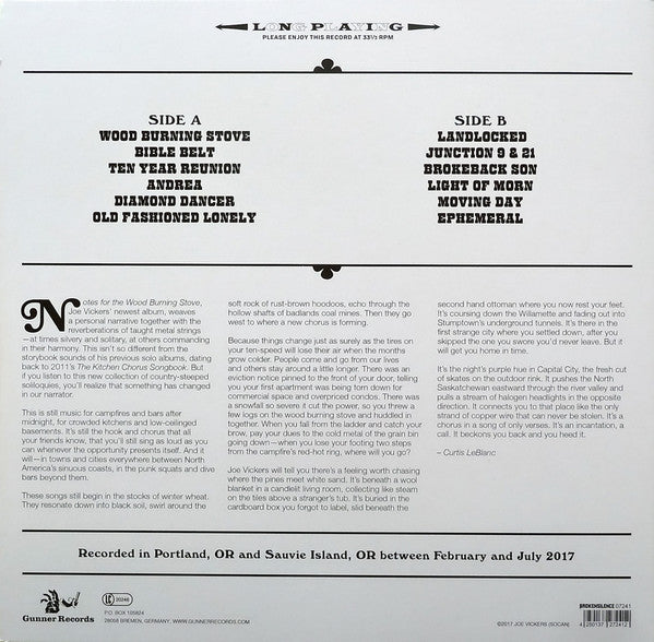 Joe Vickers (2) : Notes For The Wood Burning Stove (LP, Album, Ltd, Cle)