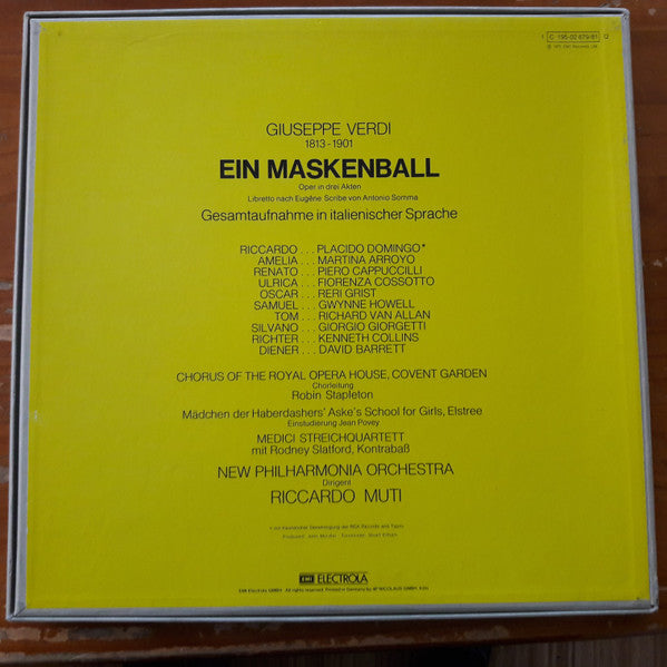 Giuseppe Verdi, Martina Arroyo, Placido Domingo, Piero Cappuccilli, Fiorenza Cossotto, Reri Grist, Chorus Of The Royal Opera House, Covent Garden, New Philharmonia Orchestra, Riccardo Muti : Ein Maskenball (Un Ballo In Maschera) (Box, Album + 3xLP, Quad)